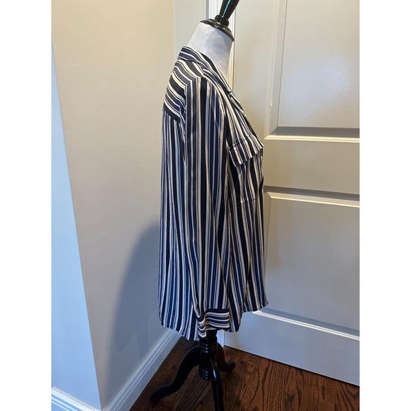 NWOT Lafayette 148 Navy Multi Color Long Sleeve shirt SZ L - Picture 4 of 9